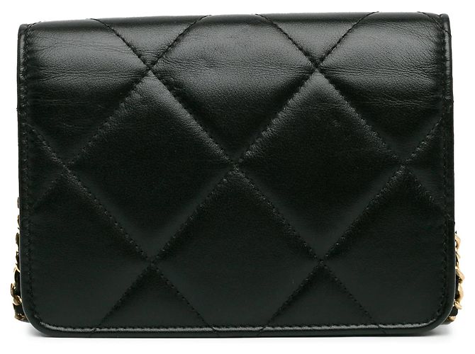 Clutch a tracolla Chanel in pelle di vitello trapuntata nera con strass e catena Nero - vista 3