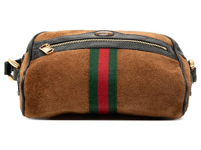 Mini bolso bandolera Ophidia en ante marrón Gucci Castaño - vista 3