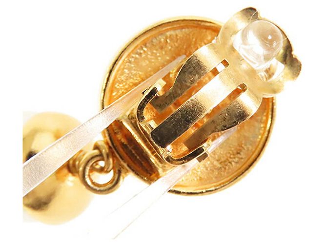 Brincos de pressão Chanel CC Gold Plated com gotas de pérolas falsas Dourado - vista 4