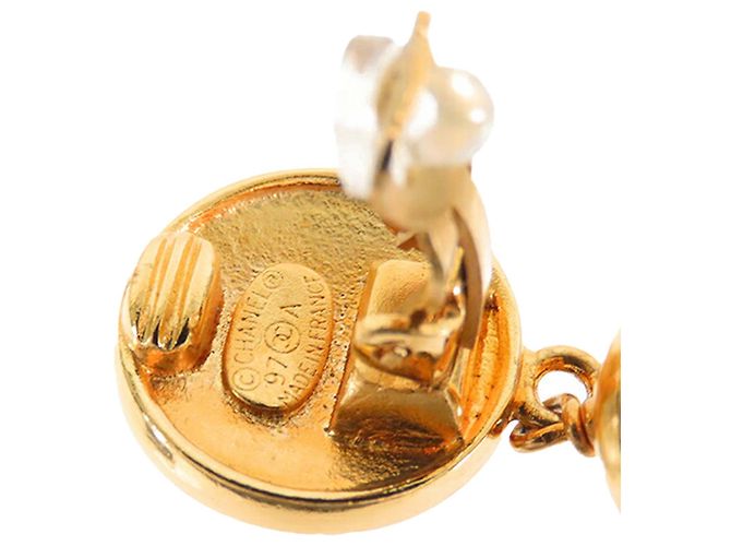Brincos de pressão Chanel CC Gold Plated com gotas de pérolas falsas Dourado - vista 6