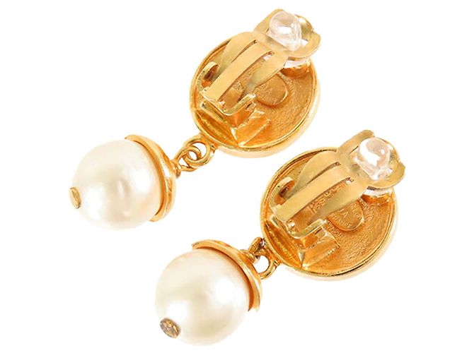Brincos de pressão Chanel CC Gold Plated com gotas de pérolas falsas Dourado - vista 7