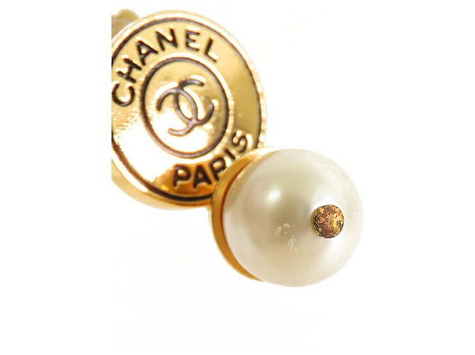 Brincos de pressão Chanel CC Gold Plated com gotas de pérolas falsas Dourado - vista 8