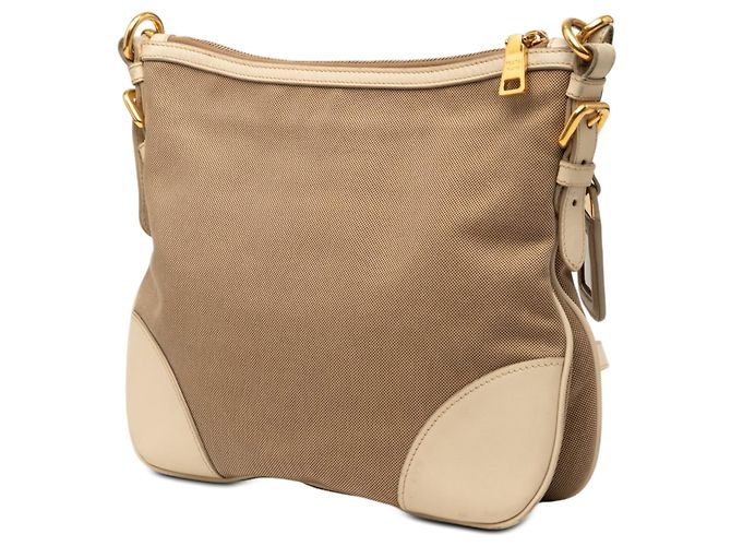 Borsa a tracolla Prada in tela Canapa marrone con logo - vista 2