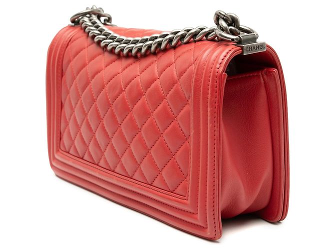 Borsa a tracolla Chanel Old Medium Boy Flap in agnello trapuntato rosso - vista 2