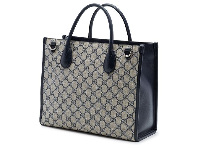 Borsa Gucci Small GG Supreme Interlocking G blu - vista 2