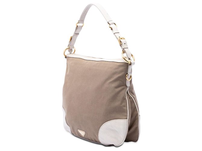 Weiße Prada Canvas Canapa Logo Schultertasche - Ansicht 2
