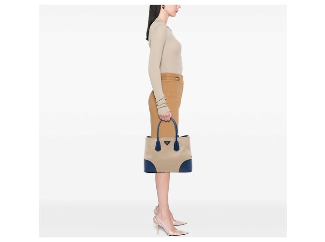 Borsa Doppia Large Canapa e Saffiano beige Prada - vista 6