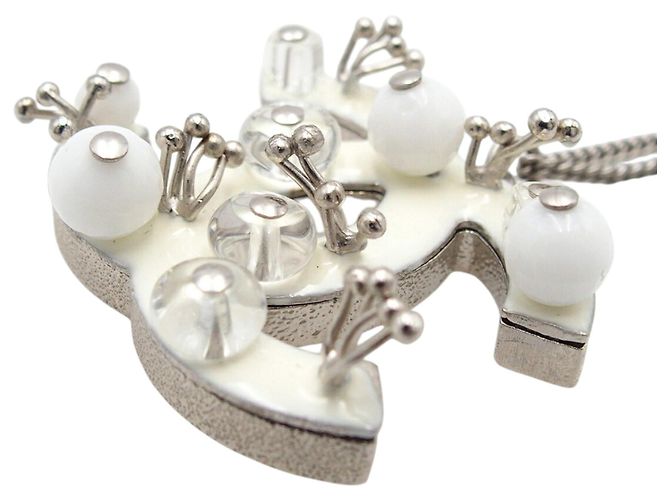 Collana con pendente Chanel CC in argento, ottone e resina con strass - vista 4