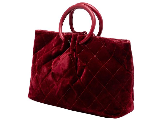 Chanel CC gesteppte Samttasche mit Tragegriff in Rot - Ansicht 2