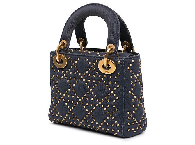 Borsa Lady Dior Supple in denim blu con borchie cannage Mini - vista 2