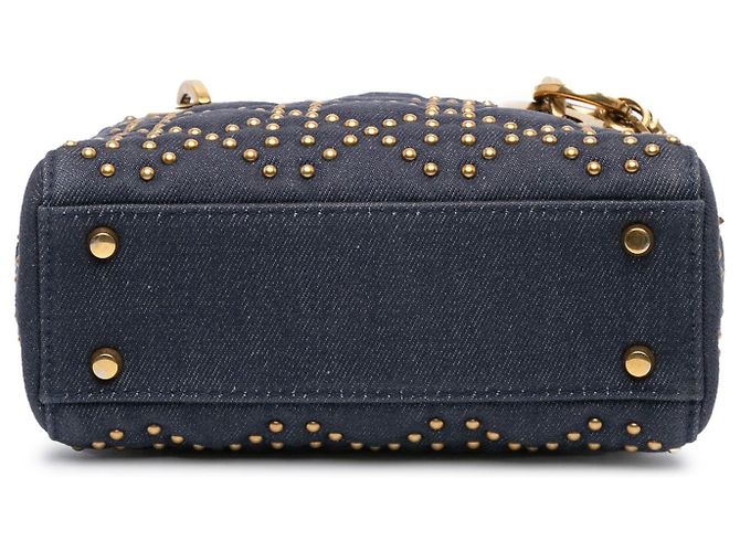 Borsa Lady Dior Supple in denim blu con borchie cannage Mini - vista 3