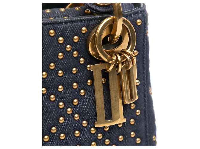 Borsa Lady Dior Supple in denim blu con borchie cannage Mini - vista 8