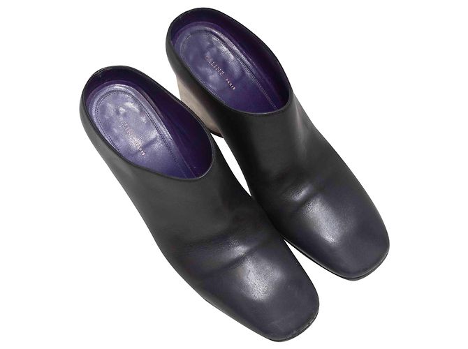 Céline Mule in pelle nera con tacco metallico Celine Taglia 35.5 Nero - vista 2
