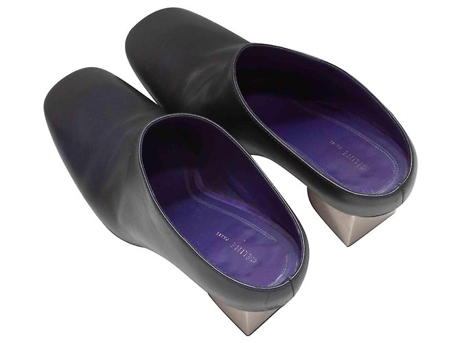 Céline Mule in pelle nera con tacco metallico Celine Taglia 35.5 Nero - vista 3