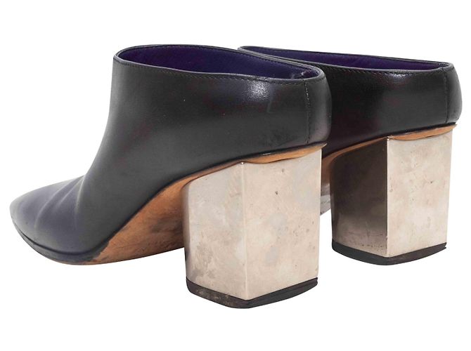 Céline Mule in pelle nera con tacco metallico Celine Taglia 35.5 Nero - vista 4