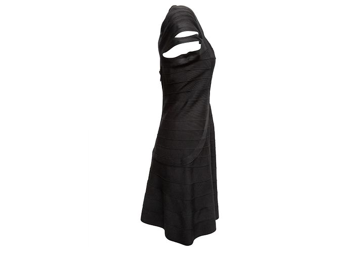 Schwarzes Herve Leger Cap Sleeve Mini Kleid Größe US L - Ansicht 2