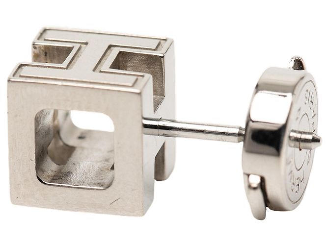 Orecchini dH Cube Push Back in smalto rosa e palladio Hermès - vista 3