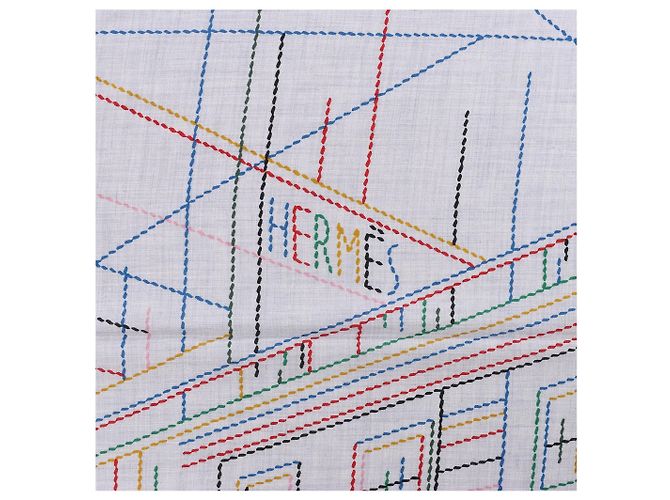 Sciarpa in Cashmere e Seta Hermès Carré Géant "PIQUE SELLIER" in Grigio - vista 10