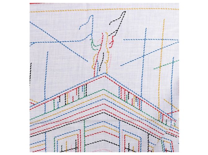 Sciarpa in Cashmere e Seta Hermès Carré Géant "PIQUE SELLIER" in Grigio - vista 11