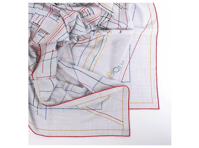 Sciarpa in Cashmere e Seta Hermès Carré Géant "PIQUE SELLIER" in Grigio - vista 2