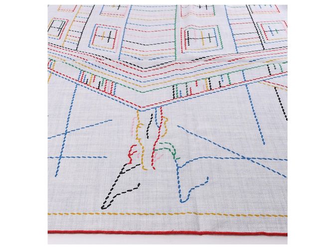 Sciarpa in Cashmere e Seta Hermès Carré Géant "PIQUE SELLIER" in Grigio - vista 7