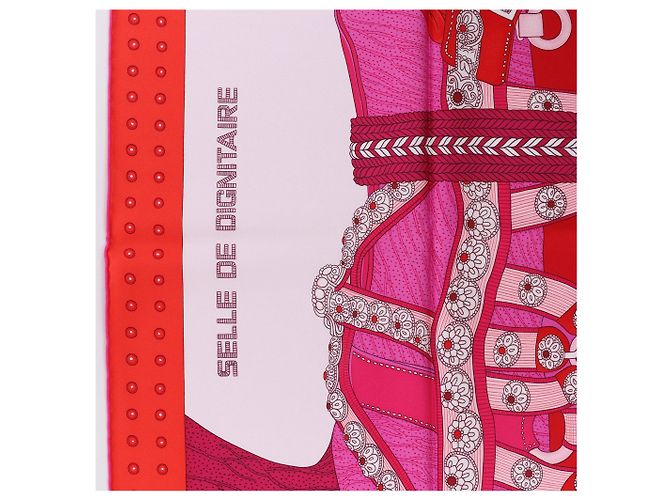 Carré 90 Hermès "SELLE DE DIGNITAIRE" Fazzoletto di seta Rosa - vista 10