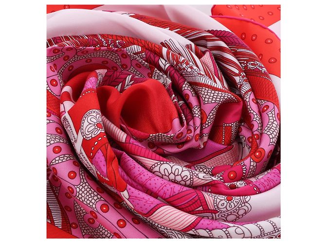 Carré 90 Hermès "SELLE DE DIGNITAIRE" Fazzoletto di seta Rosa - vista 13