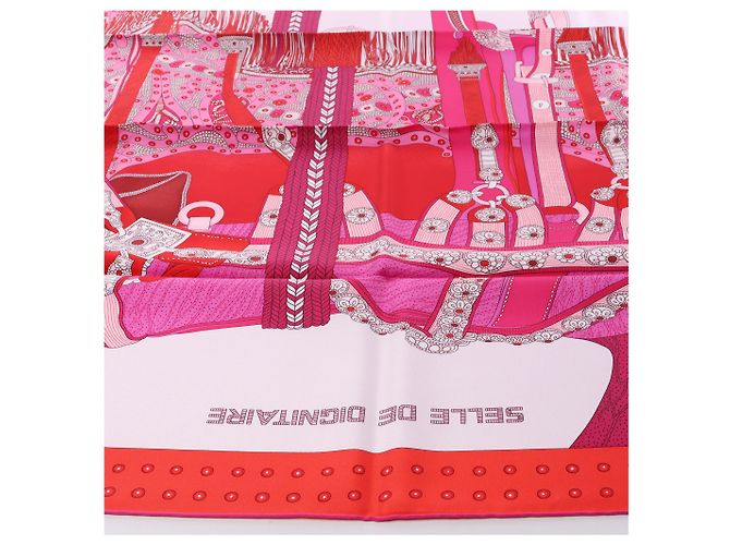 Carré 90 Hermès "SELLE DE DIGNITAIRE" Fazzoletto di seta Rosa - vista 6