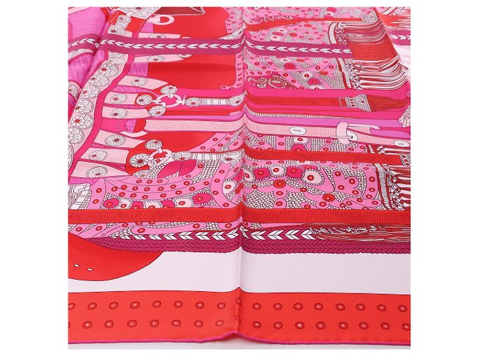 Carré 90 Hermès "SELLE DE DIGNITAIRE" Fazzoletto di seta Rosa - vista 7