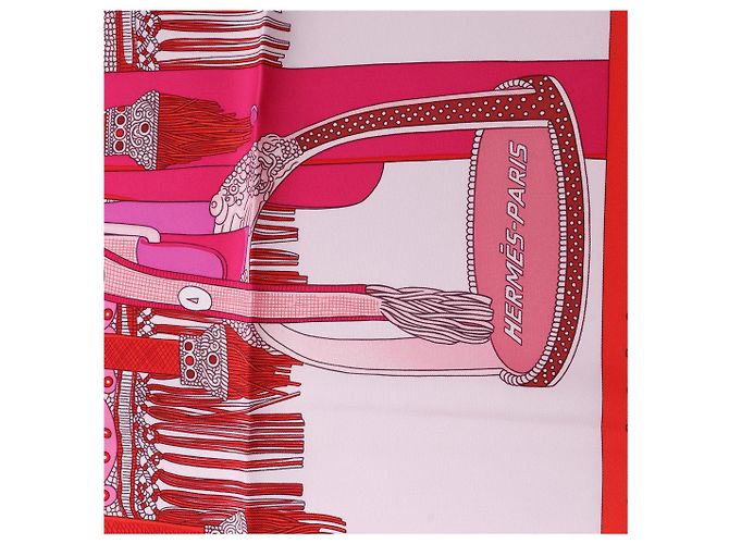 Carré 90 Hermès "SELLE DE DIGNITAIRE" Fazzoletto di seta Rosa - vista 8