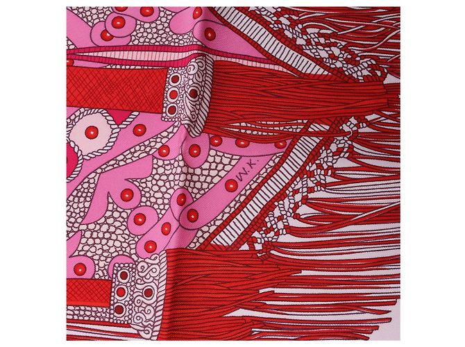 Carré 90 Hermès "SELLE DE DIGNITAIRE" Fazzoletto di seta Rosa - vista 9