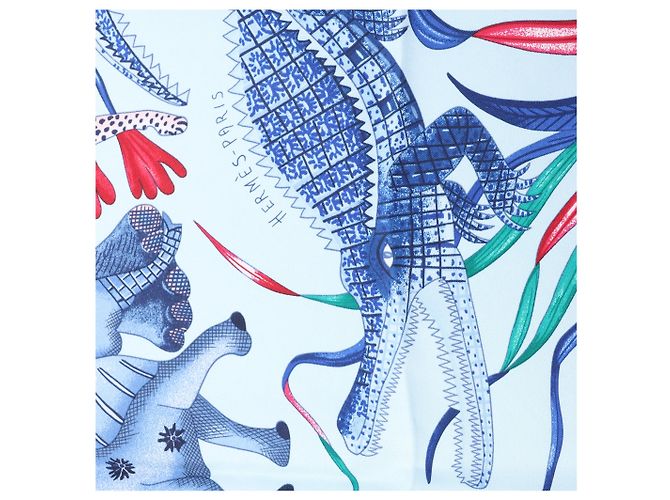 Carré 90 Hermès "LA MARCHE Du ZAMBEZE" in seta blu - vista 10
