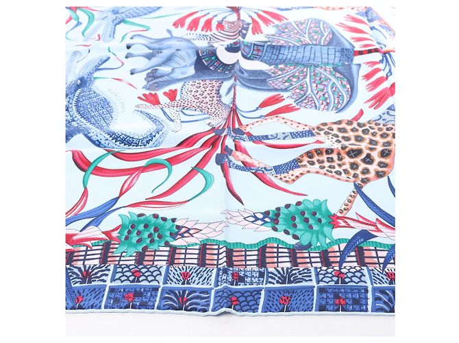 Carré 90 Hermès "LA MARCHE Du ZAMBEZE" in seta blu - vista 6