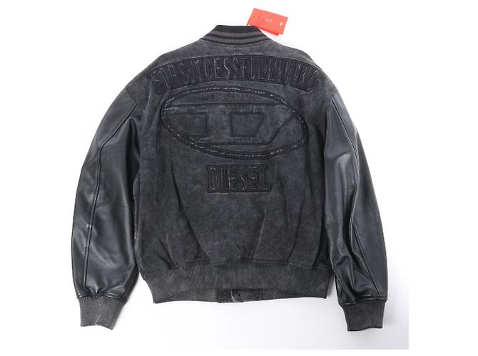 Giacca bomber in pelle e denim Diesel L-NYN nera, 50 IT Nero - vista 2
