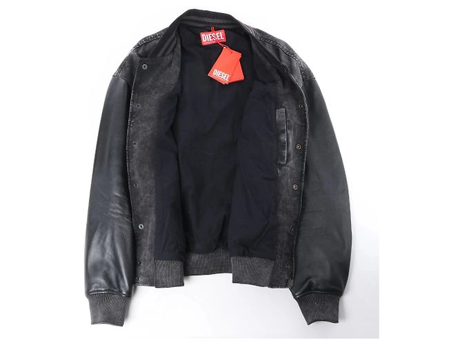 Giacca bomber in pelle e denim Diesel L-NYN nera, 50 IT Nero - vista 3