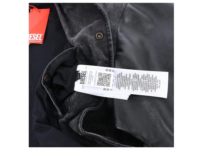 Giacca bomber in pelle e denim Diesel L-NYN nera, 50 IT Nero - vista 7