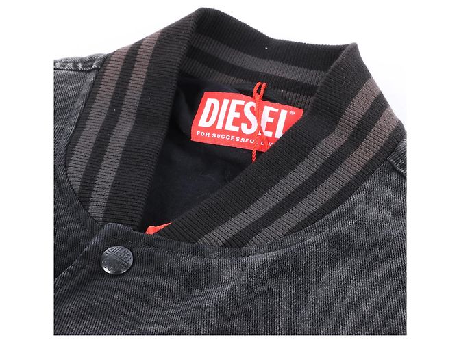Giacca bomber in pelle e denim Diesel L-NYN nera, 50 IT Nero - vista 8