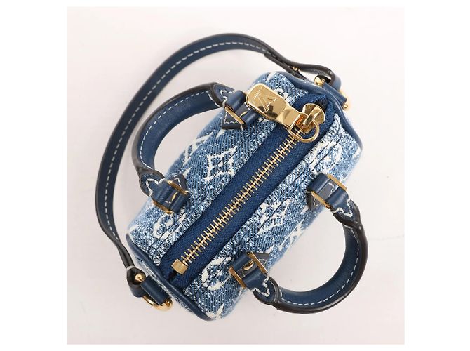Louis Vuitton Speedy Micro Monogram Denim Handtasche in Blau Marineblau - vista 11