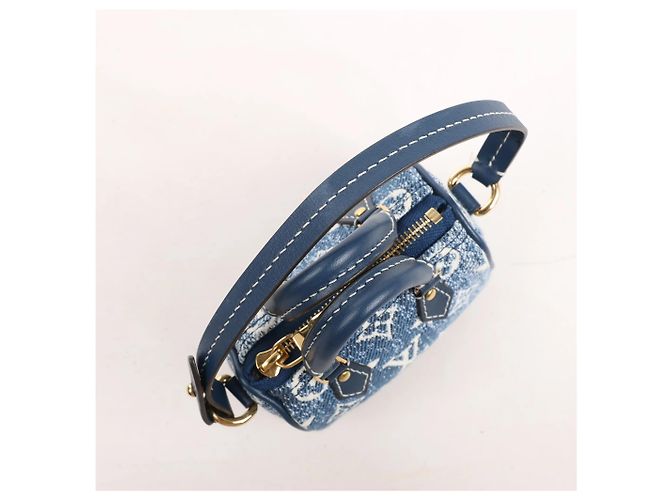 Louis Vuitton Speedy Micro Monogram Denim Handtasche in Blau Marineblau - vista 12