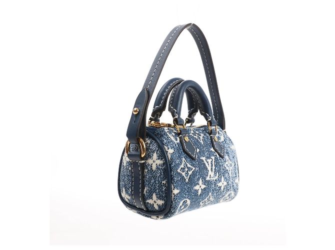 Louis Vuitton Speedy Micro Monogram Denim Handtasche in Blau Marineblau - vista 3