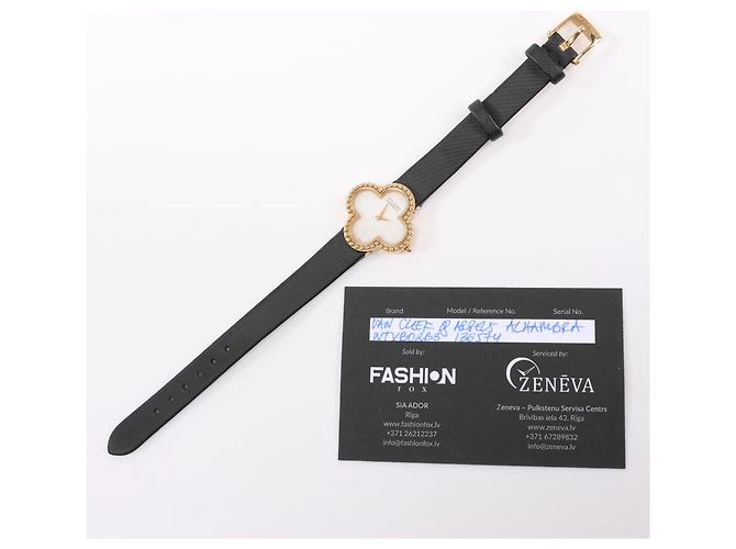 Van Cleef & Arpels Alhambra WTYB02B3 136574 YG & Leather QZ Watch with Shell-Face HH5655 Beige - Ansicht 15