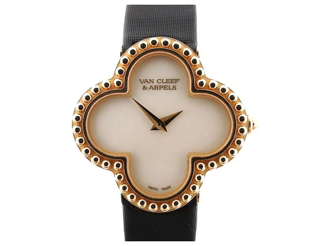 Van Cleef & Arpels Alhambra WTYB02B3 136574 YG & Leather QZ Watch with Shell-Face HH5655 Beige - Ansicht 2