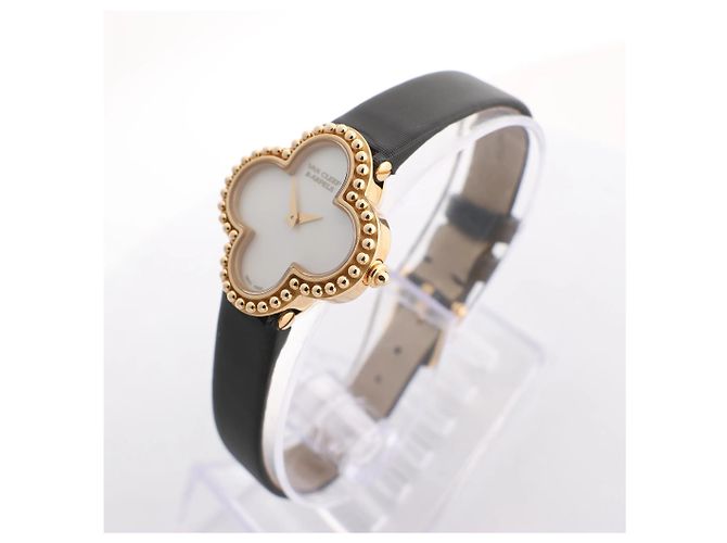 Van Cleef & Arpels Alhambra WTYB02B3 136574 YG & Leather QZ Watch with Shell-Face HH5655 Beige - Ansicht 3