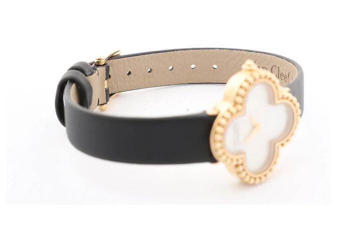 Van Cleef & Arpels Alhambra WTYB02B3 136574 YG & Leather QZ Watch with Shell-Face HH5655 Beige - Ansicht 6