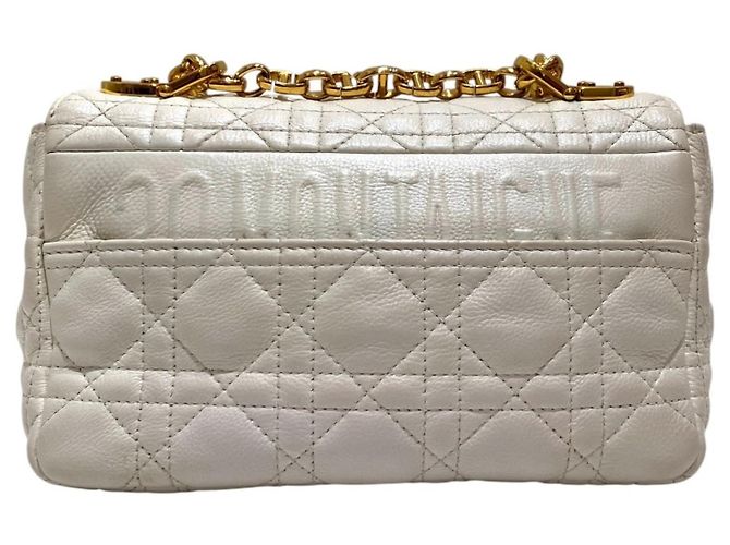 Borsa a tracolla Christian Dior Caro Small in pelle di vitello Bianco - vista 2