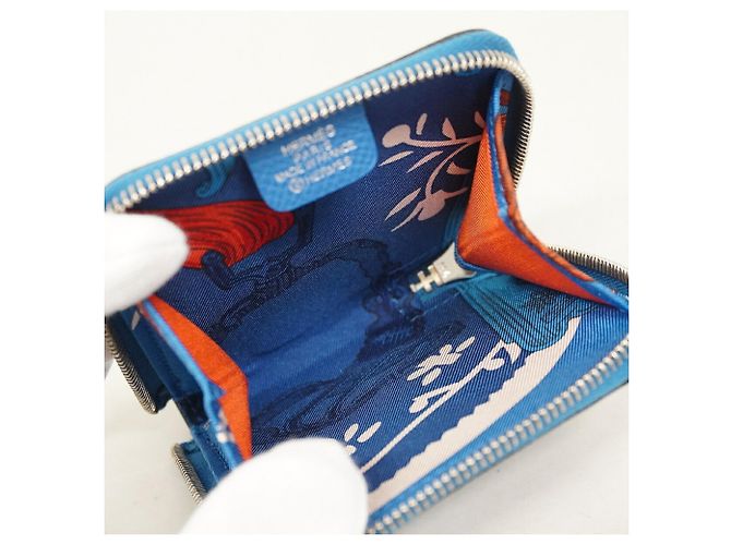 Hermès Portefeuille/Porte-monnaie compact en soie Hermes Azap Mini Silk Bleu - vue 4