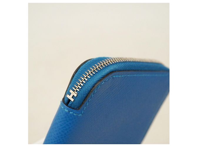 Hermès Portefeuille/Porte-monnaie compact en soie Hermes Azap Mini Silk Bleu - vue 8