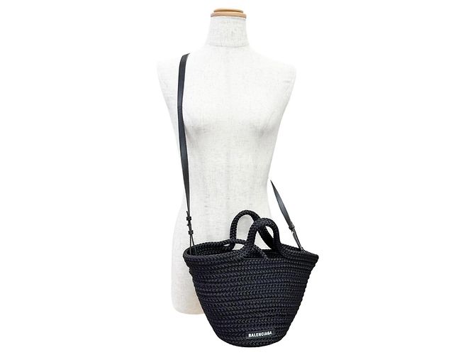 Borsa Cesto 2-Way Balenciaga Ibiza Small Strap Logo Nero - vista 3