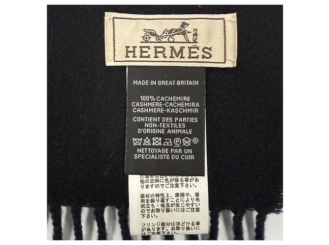Hermès Stola HERMES Cheval au Tre in cashmere e pelle Nero Blu navy - vista 6