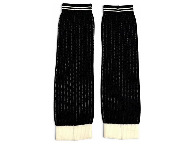 Chanel 24C Coco Mark Logo Design Beinstulpen aus Rippstrick Schwarz Weiß - Ansicht 2
